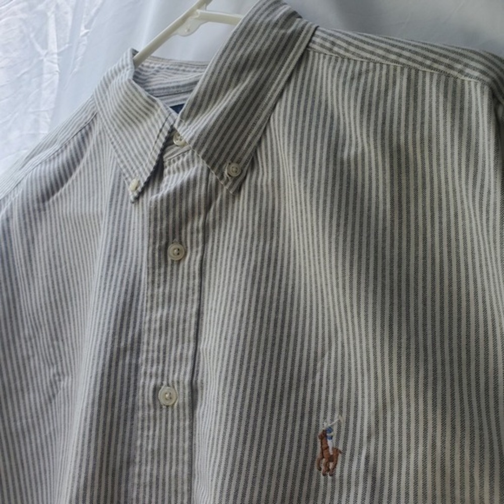 Ralph Lauren Yarmouth Striped Oxford Shirt Mens 17 36/37 Big & Tall Blue White